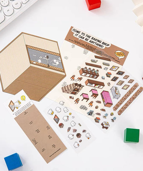 DIY 3D Sticker Scene,Make Your Own Baking Shop|Fresh Market|Bookstore|Laundry