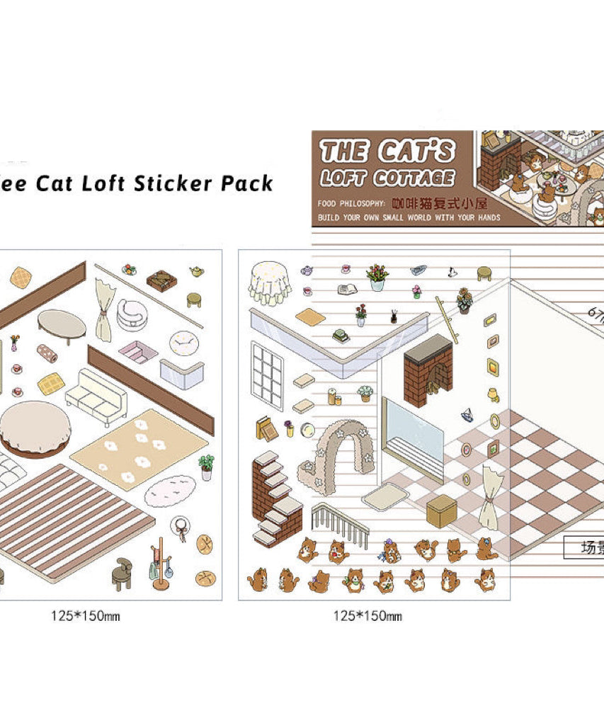 3D Sticker Scene, DIY Pink Hut|Coffee Cat Loft|Penguin Ice Cream|Bunny Store