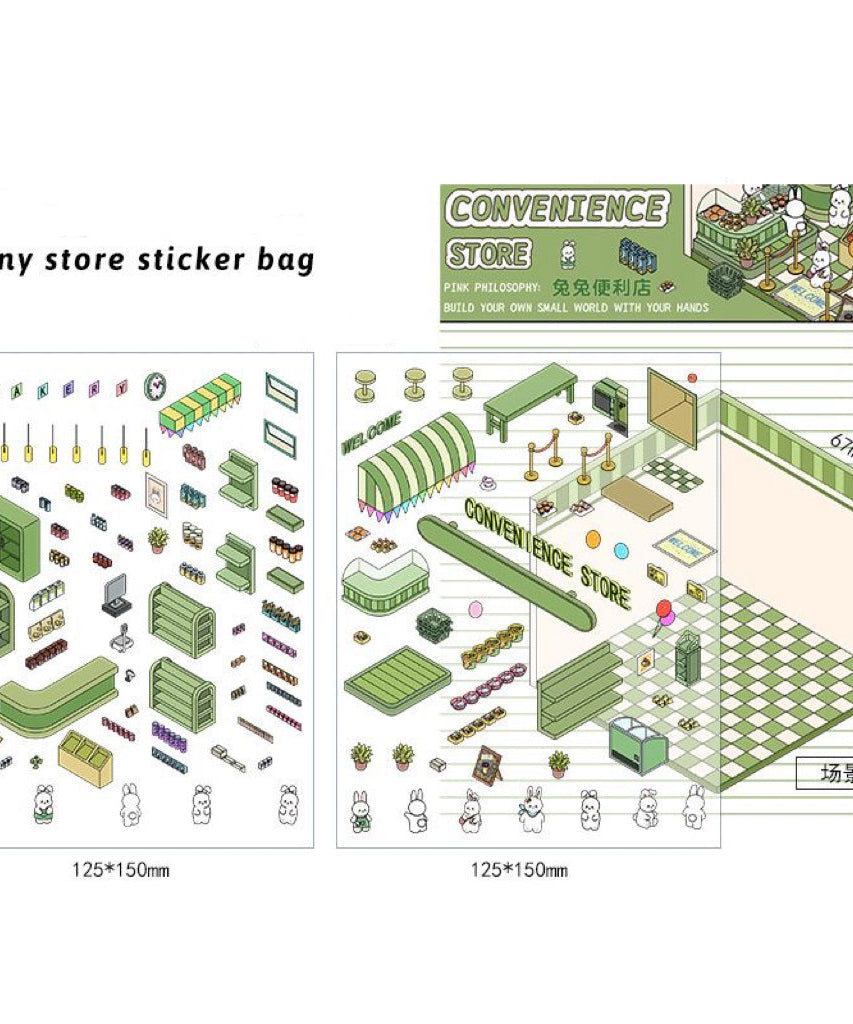 3D Sticker Scene, DIY Pink Hut|Coffee Cat Loft|Penguin Ice Cream|Bunny Store