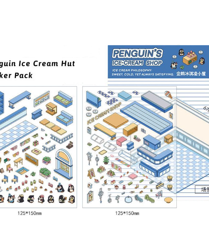 3D Sticker Scene, DIY Pink Hut|Coffee Cat Loft|Penguin Ice Cream|Bunny Store