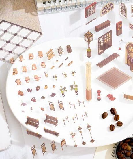 DIY 3D House Sticker Scene, Create Bookstore||Platform Station|Summer Pool|Bread Shop