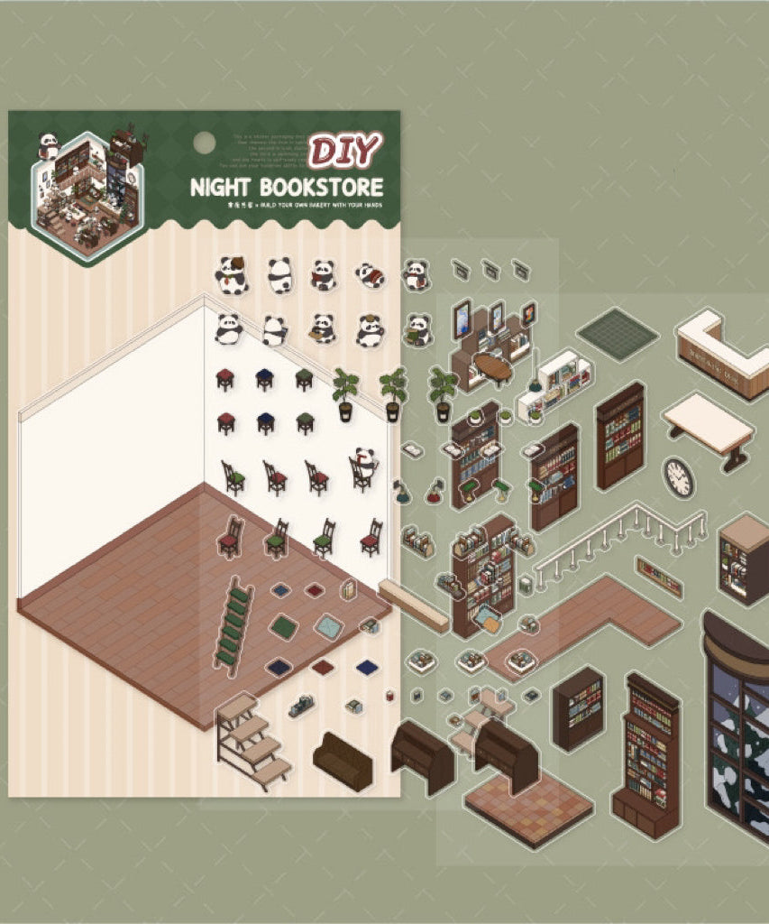 DIY 3D House Sticker Scene, Create Bookstore||Platform Station|Summer Pool|Bread Shop