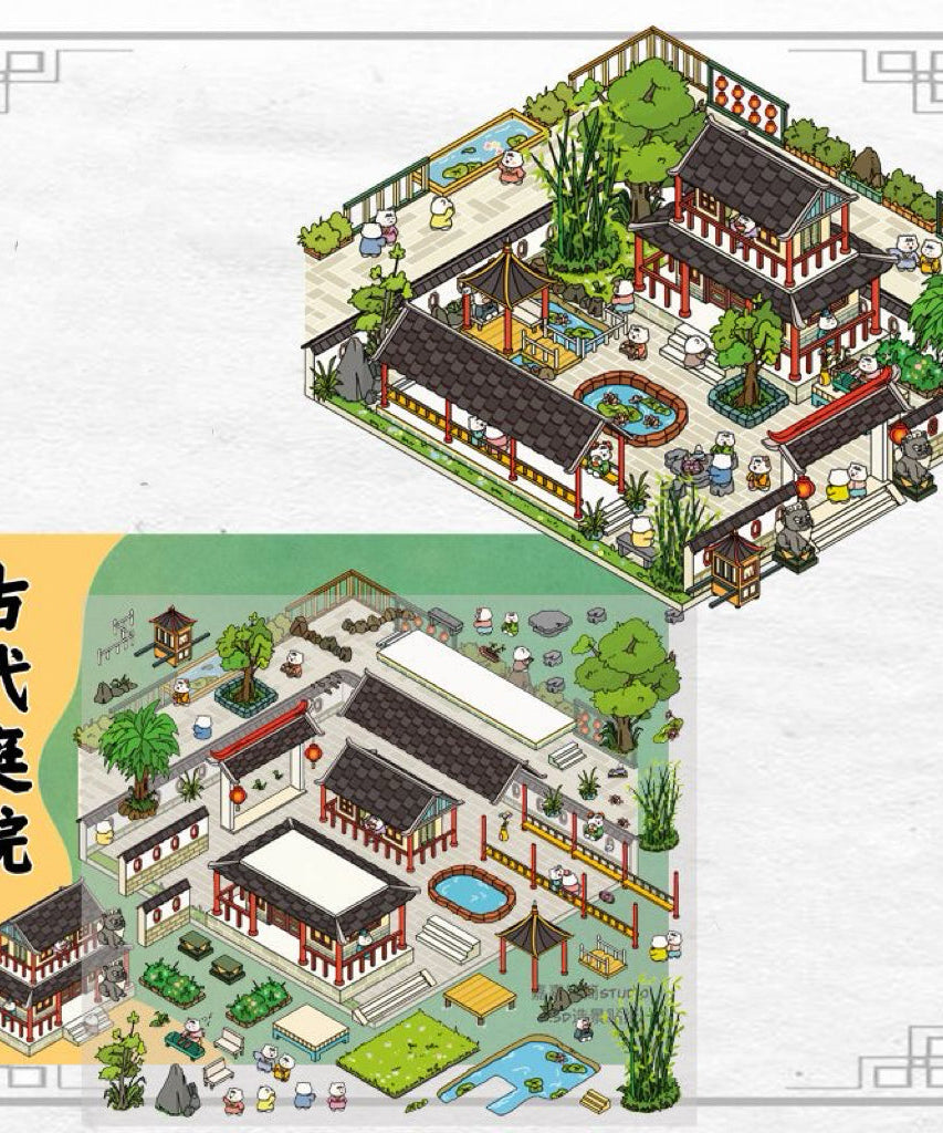 Ancient Chinese Architecture 3D Sticker Scenes, Build Chinese Garden Ancient Market