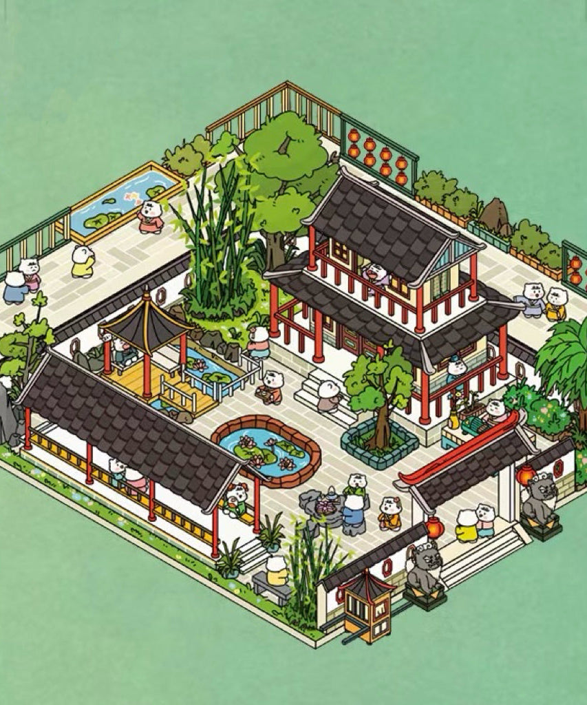 Ancient Chinese Architecture 3D Sticker Scenes, Build Chinese Garden Ancient Market