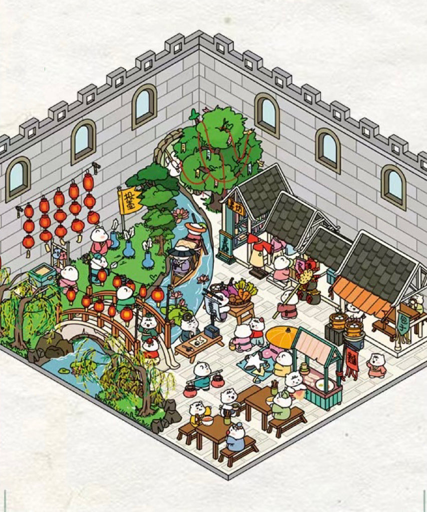 Ancient Chinese Architecture 3D Sticker Scenes, Build Chinese Garden Ancient Market