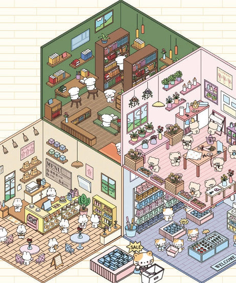 DIY Miniature Sticker Scene,Flower Shop|Bookstore|Dessert Shop|Convenience Store