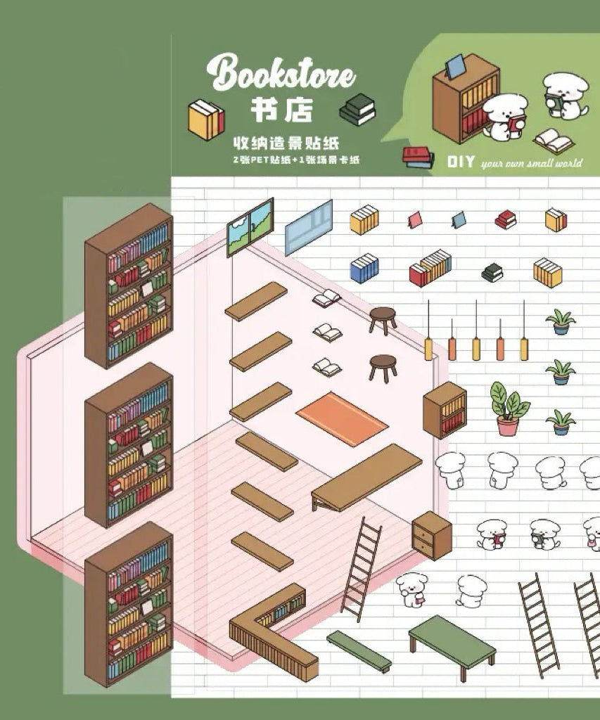 DIY Miniature Sticker Scene,Flower Shop|Bookstore|Dessert Shop|Convenience Store