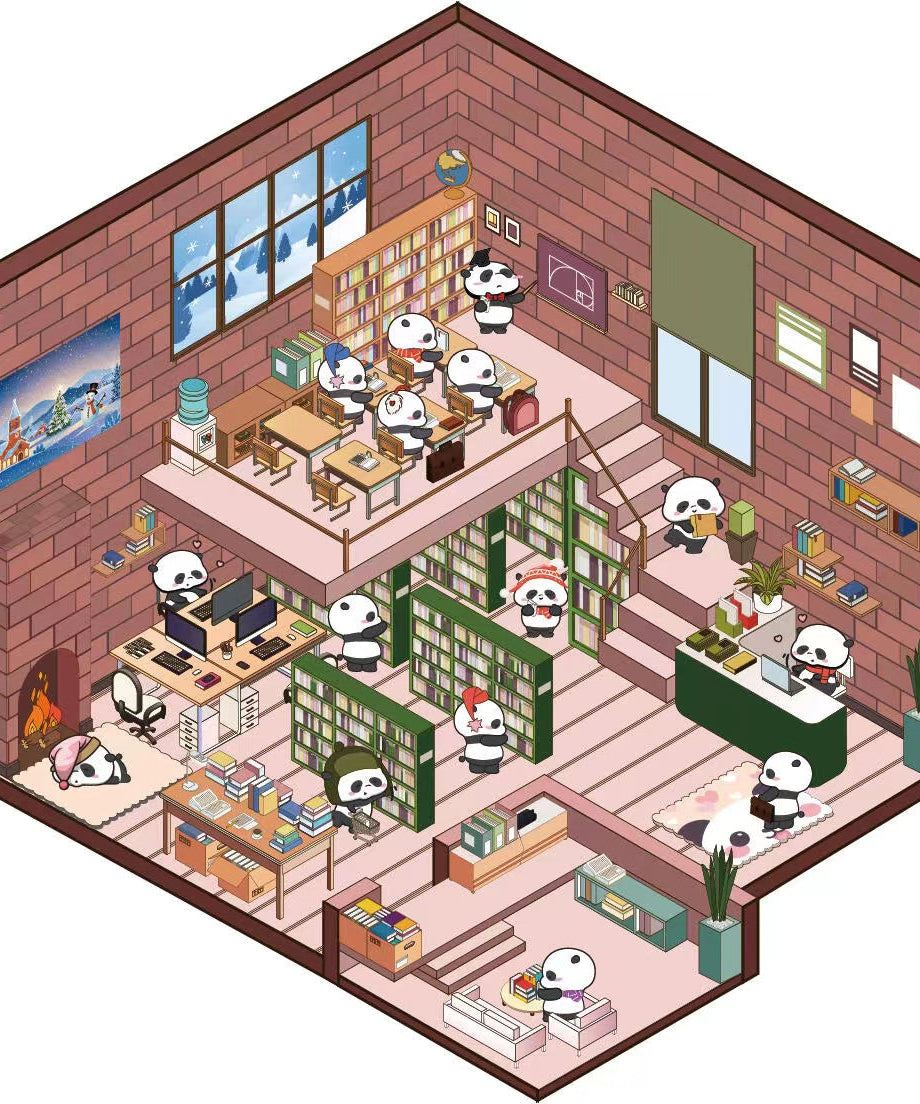 Cute Panda Sticker Scene, Panda Music Festival|Bookstore|Dessert Shop|Supermarket