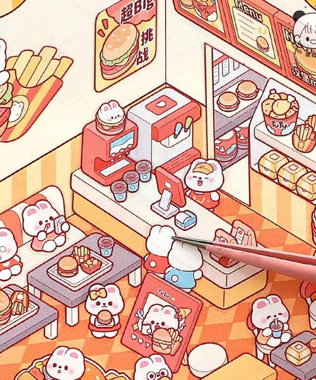 Stickers Scene, Make Cute Rabbit Dessert Shop|Panda Tea House|Bookstore|Burger Shop