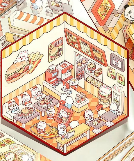 Stickers Scene, Make Cute Rabbit Dessert Shop|Panda Tea House|Bookstore|Burger Shop