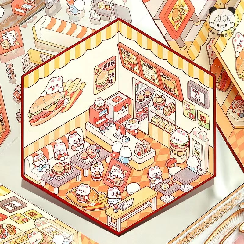 Stickers Scene, Make Cute Rabbit Dessert Shop|Panda Tea House|Bookstore|Burger Shop