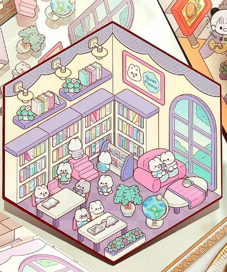 Stickers Scene, Make Cute Rabbit Dessert Shop|Panda Tea House|Bookstore|Burger Shop