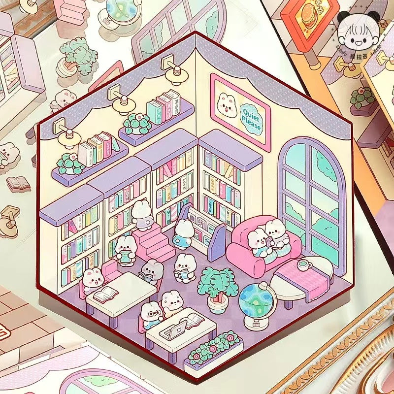 Stickers Scene, Make Cute Rabbit Dessert Shop|Panda Tea House|Bookstore|Burger Shop