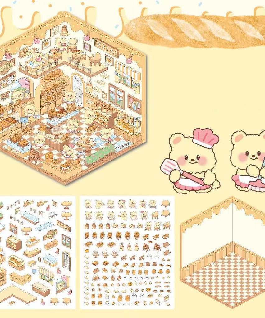 Capybara Supermarket Pink Pony House Bear Bakery Puppy Restaurant Sticker Scene