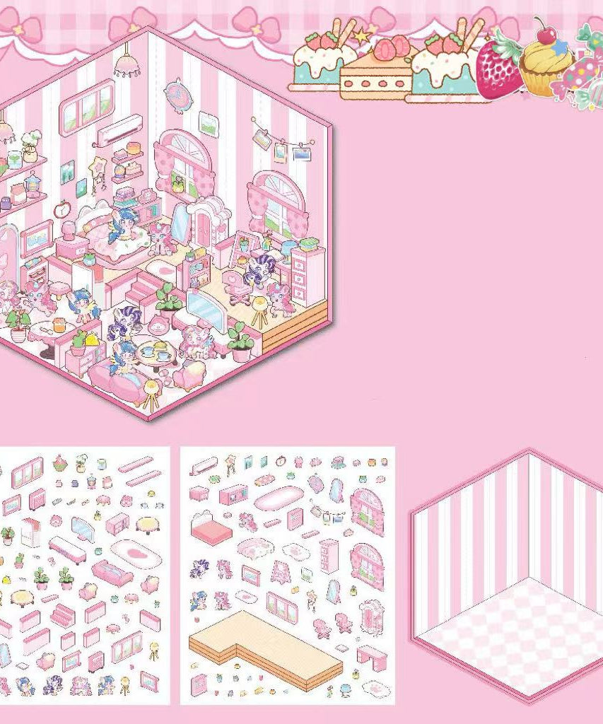 Capybara Supermarket Pink Pony House Bear Bakery Puppy Restaurant Sticker Scene