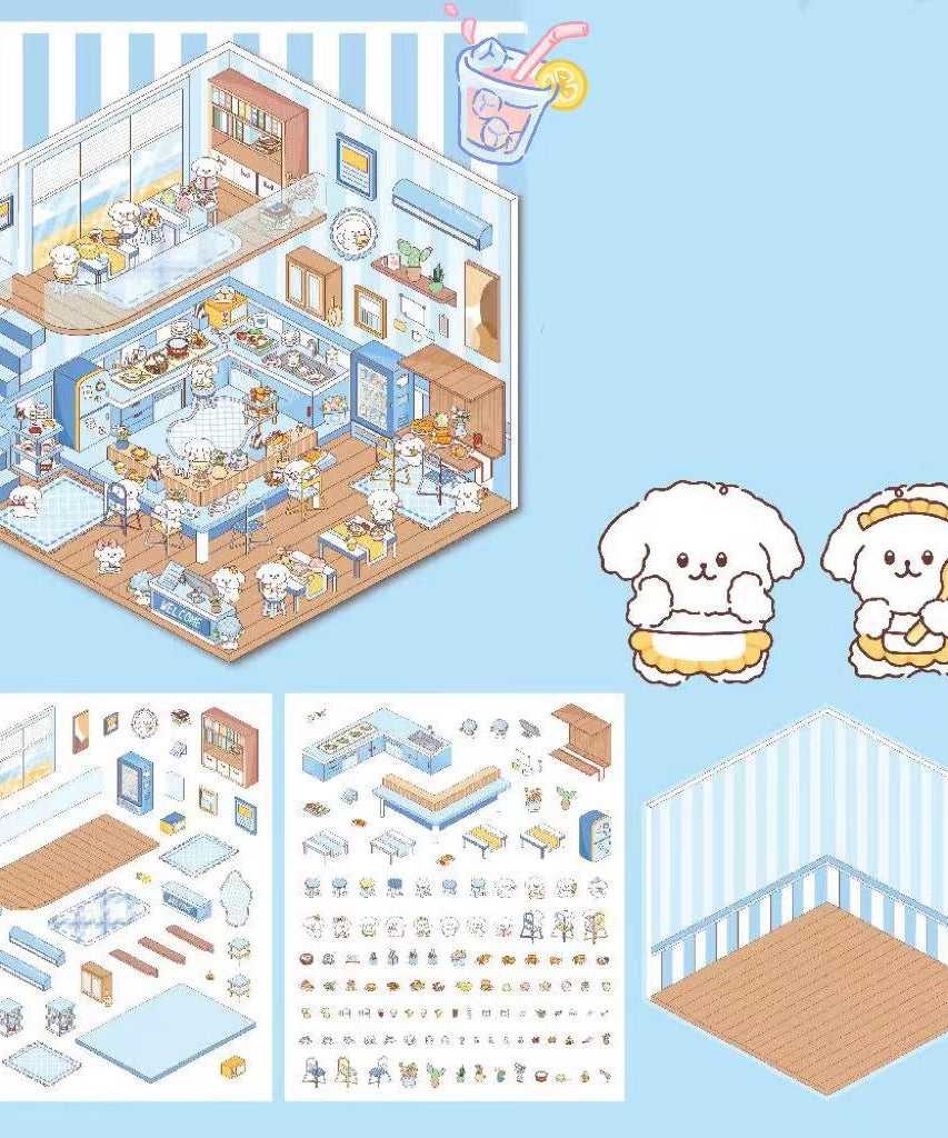 Capybara Supermarket Pink Pony House Bear Bakery Puppy Restaurant Sticker Scene