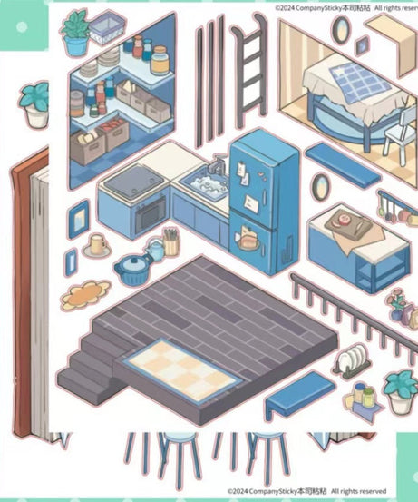 DIY Miniature Sticker Scene, Make Your Own Living Room|Bathroom|Kitchen