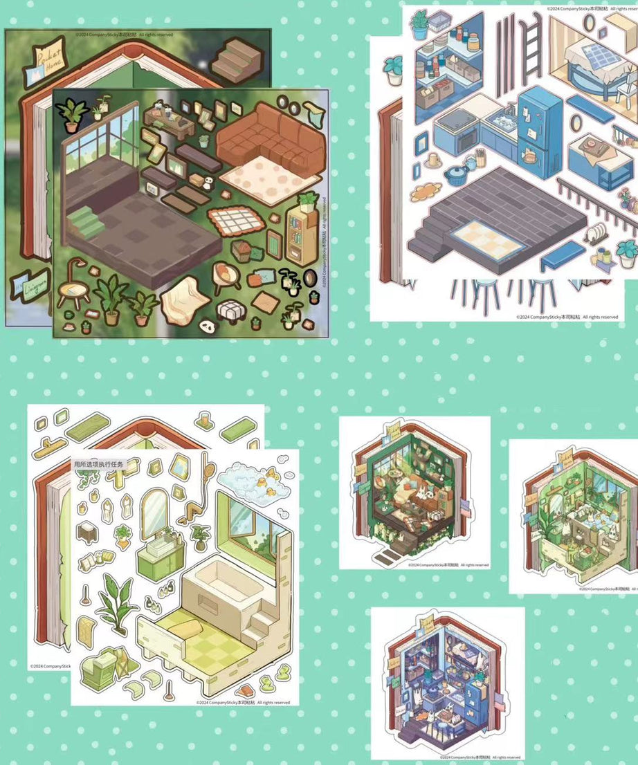 DIY Miniature Sticker Scene, Make Your Own Living Room|Bathroom|Kitchen