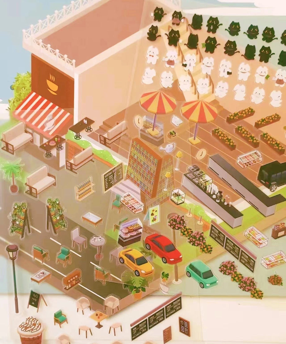Miniature Sticker Scenes! DIY 3D Coffee Shop|Happy Farming|Dream House
