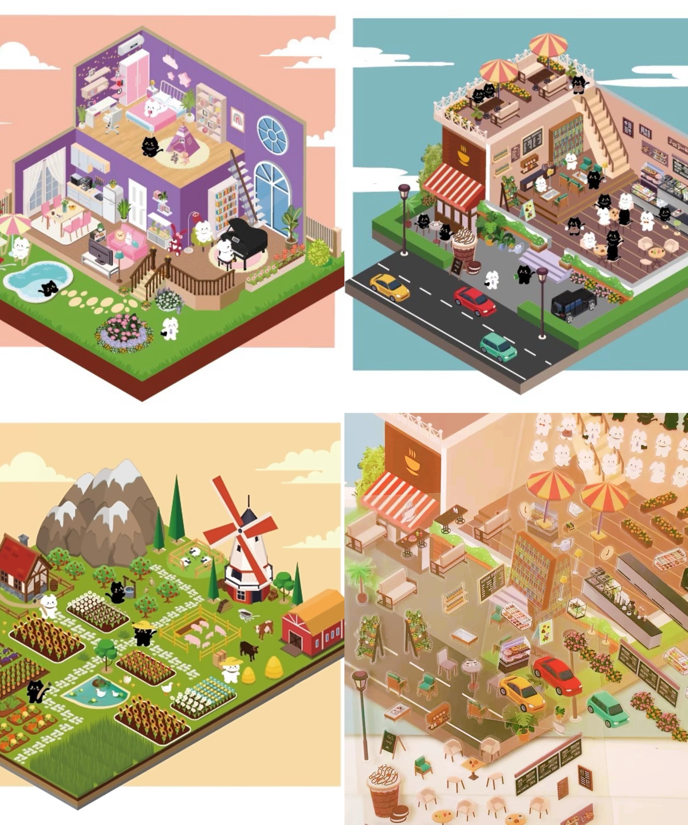 Miniature Sticker Scenes! DIY 3D Coffee Shop|Happy Farming|Dream House