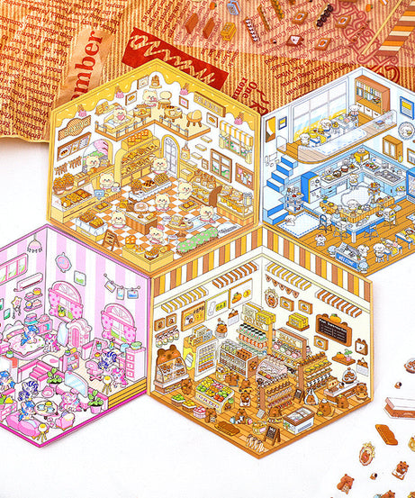 Capybara Supermarket Pink Pony House Bear Bakery Puppy Restaurant Sticker Scene