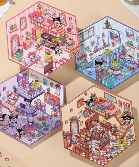 Cartoon 3D Scene Sticker: Make Your Own Kawaii Sweet Home|Coffee Shop|Cake Shop