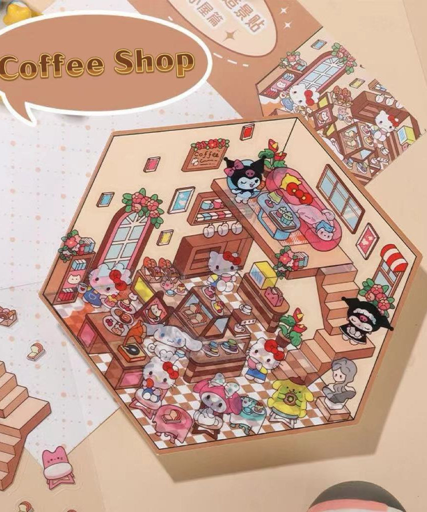 Cartoon 3D Scene Sticker: Make Your Own Kawaii Sweet Home|Coffee Shop|Cake Shop