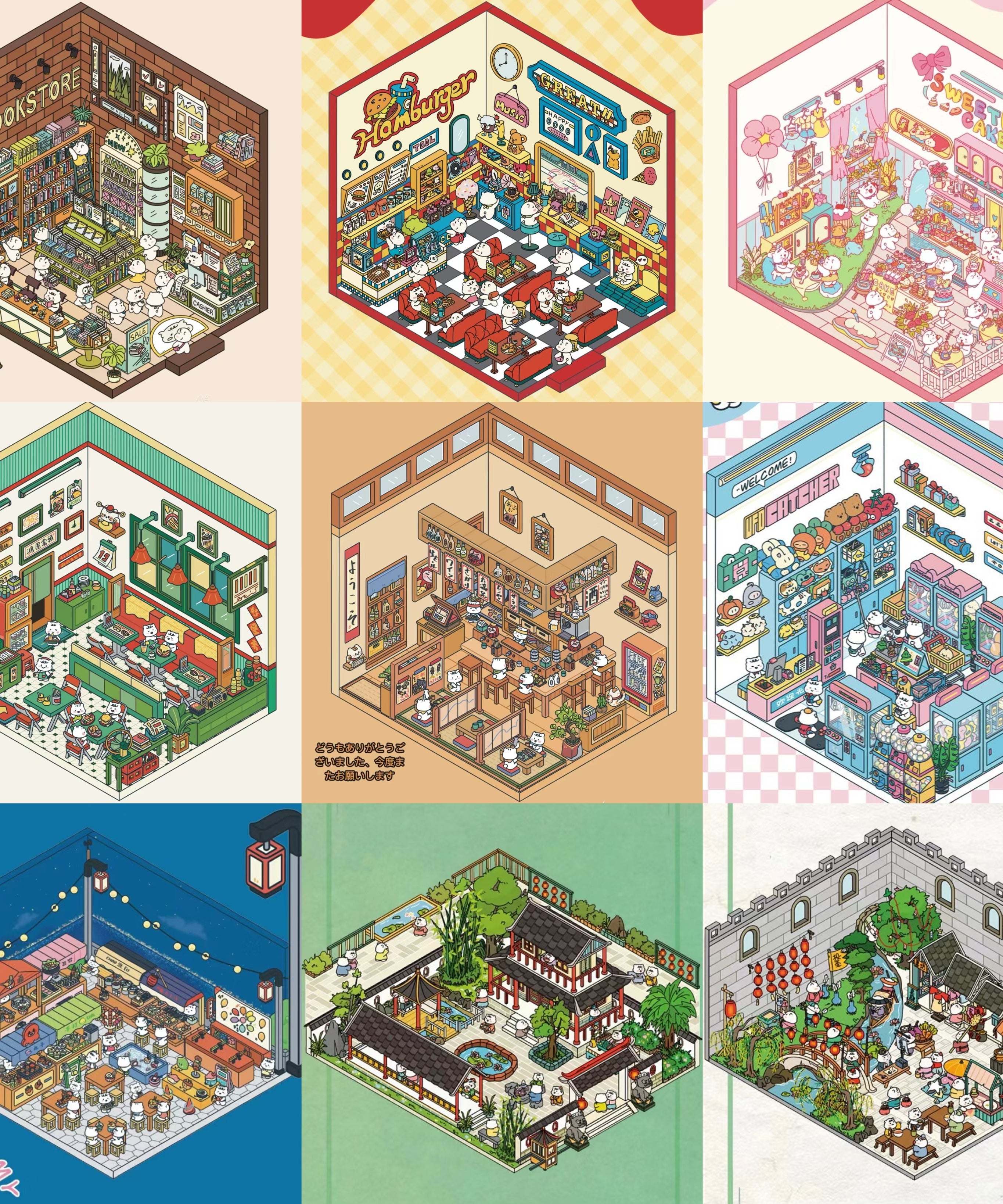 Sticker Scenes! Create DIY Bookstore|Izakaya|Sweet Cake|Burger Shop|Hotpot Restaurant