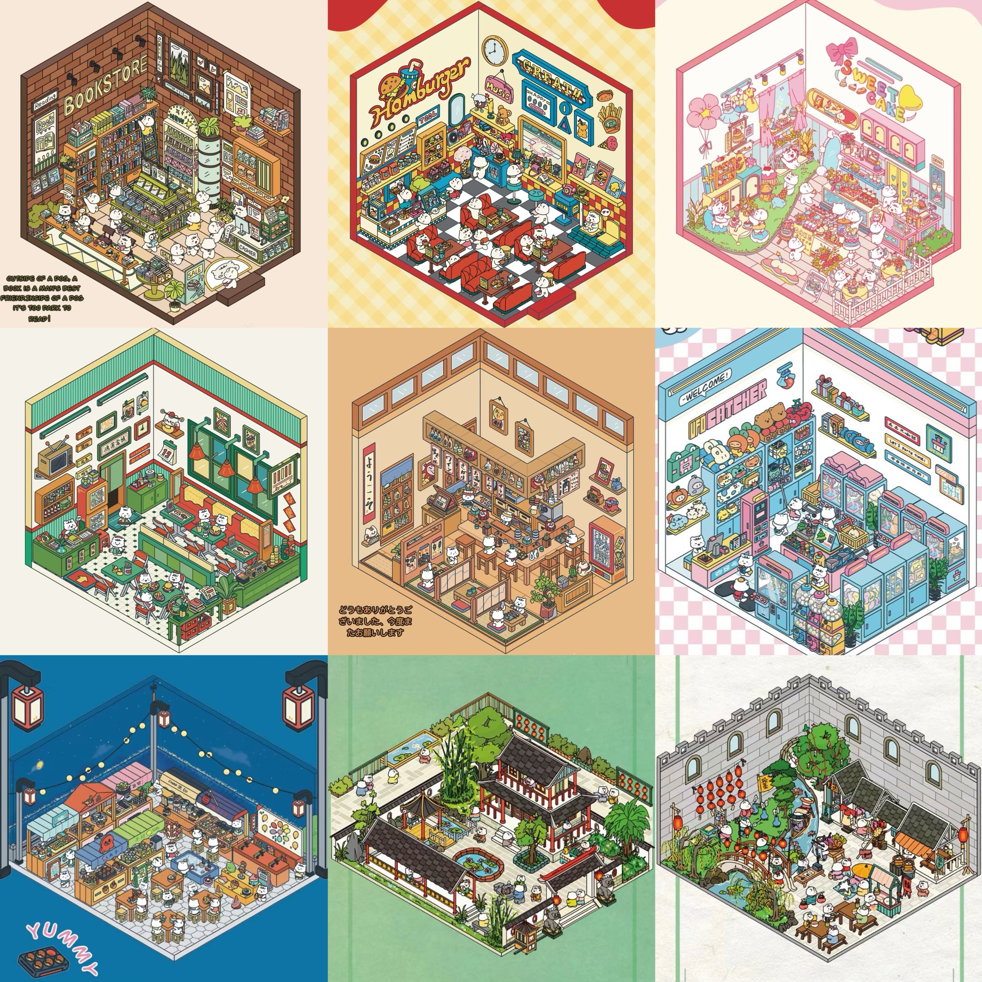 Sticker Scenes! Create DIY Bookstore|Izakaya|Sweet Cake|Burger Shop|Hotpot Restaurant