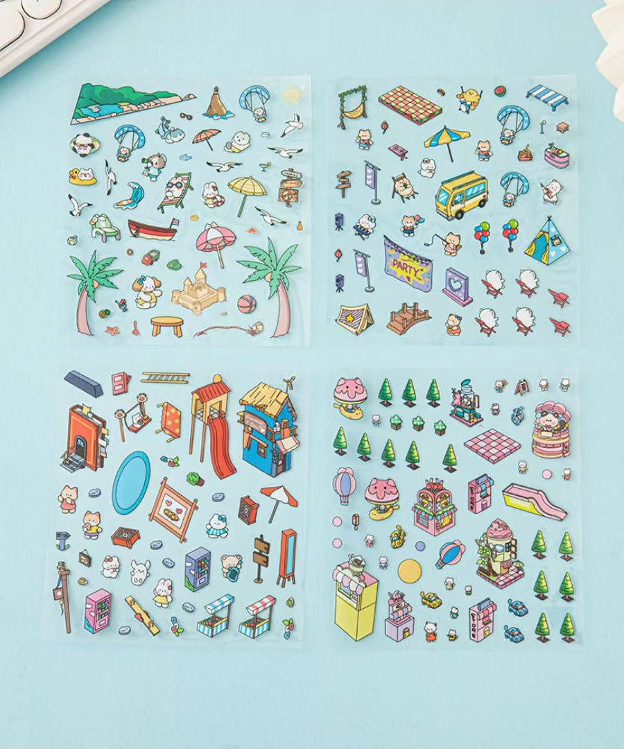 Sticker Scene: DIY Picnic|Magical Library|Spring Party|Beach|Amusement Park|Record Store