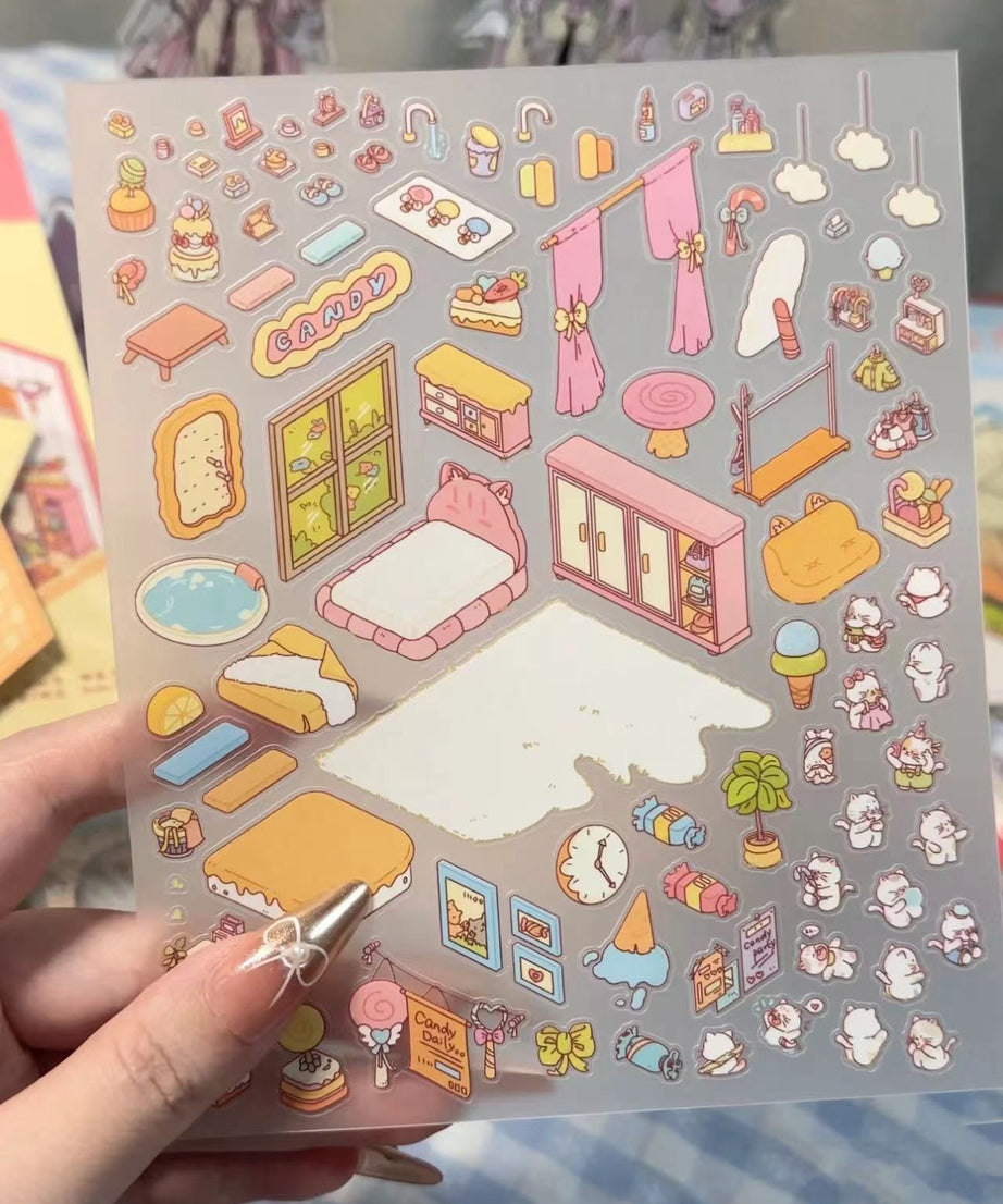 3D Sticker Scene,Make a Sunshine Greenhouse|Coffee Shop|Candy House|Clothing Shop
