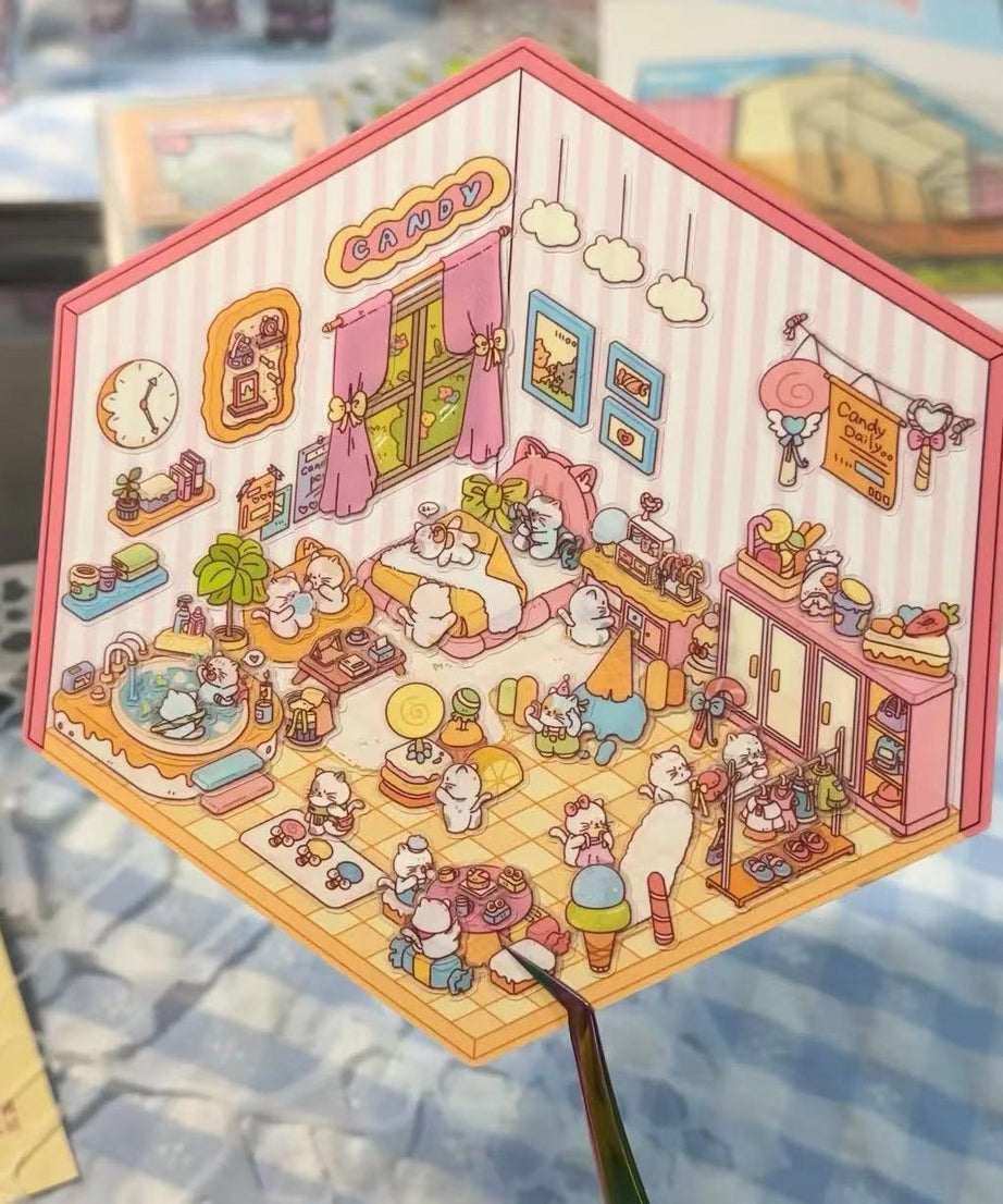 3D Sticker Scene,Make a Sunshine Greenhouse|Coffee Shop|Candy House|Clothing Shop
