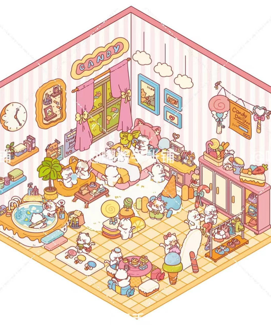 3D Sticker Scene,Make a Sunshine Greenhouse|Coffee Shop|Candy House|Clothing Shop