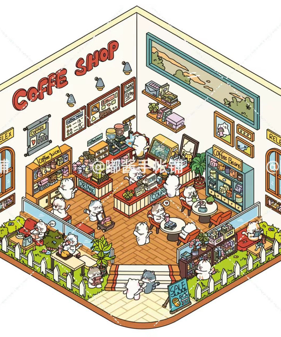 3D Sticker Scene,Make a Sunshine Greenhouse|Coffee Shop|Candy House|Clothing Shop