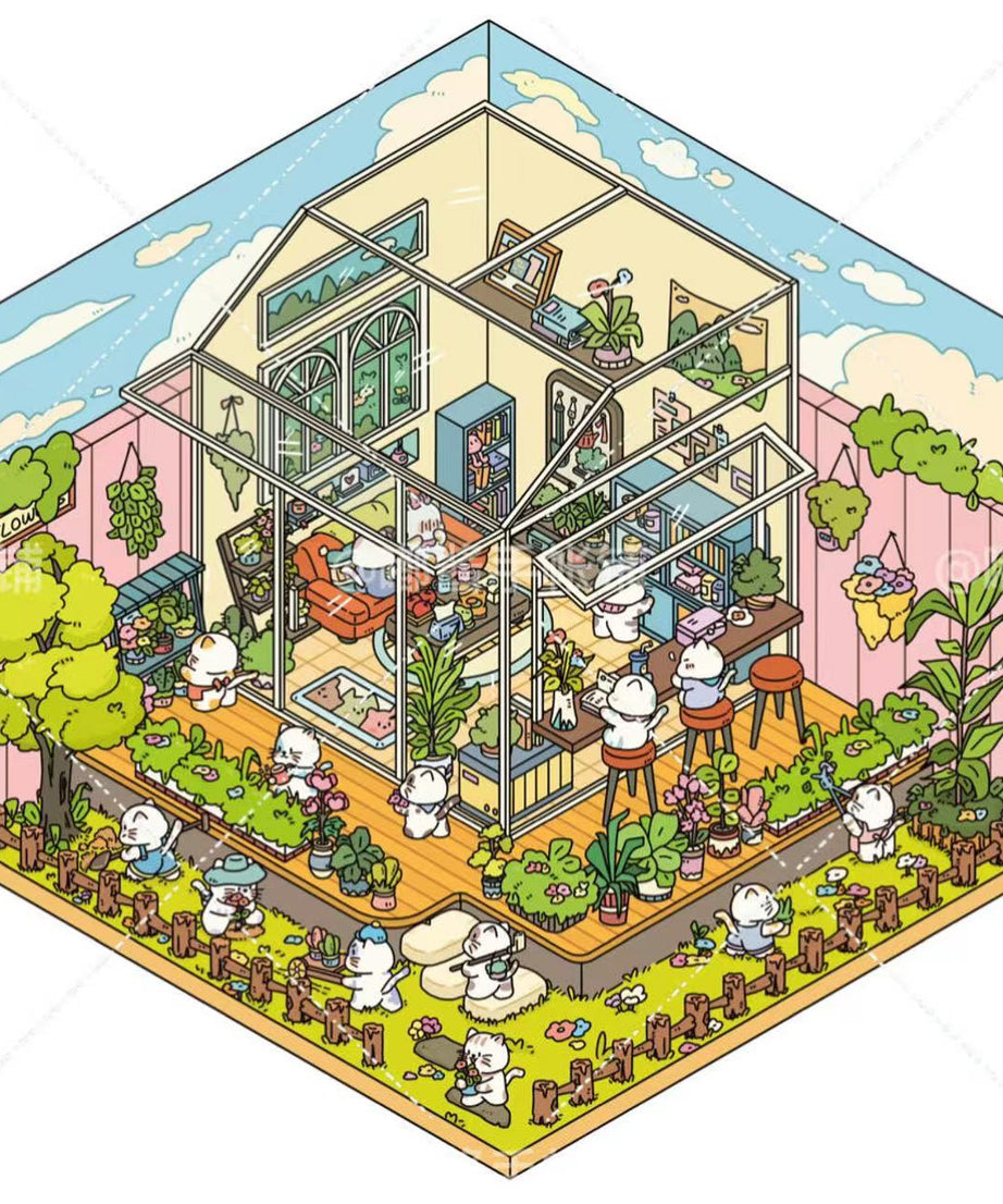 3D Sticker Scene,Make a Sunshine Greenhouse|Coffee Shop|Candy House|Clothing Shop