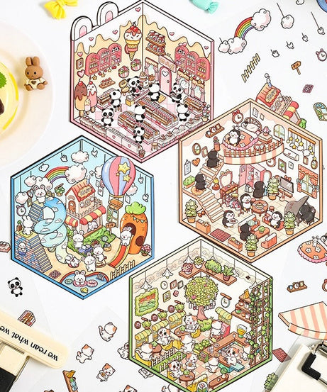 DIY Panda Sweet Shop Cat Coffee Shop Penguin Bedroom Sticker Scene