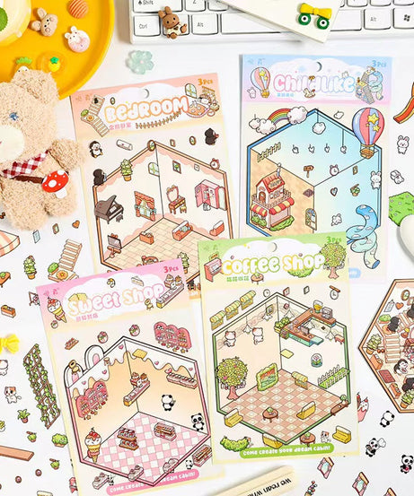 DIY Panda Sweet Shop Cat Coffee Shop Penguin Bedroom Sticker Scene