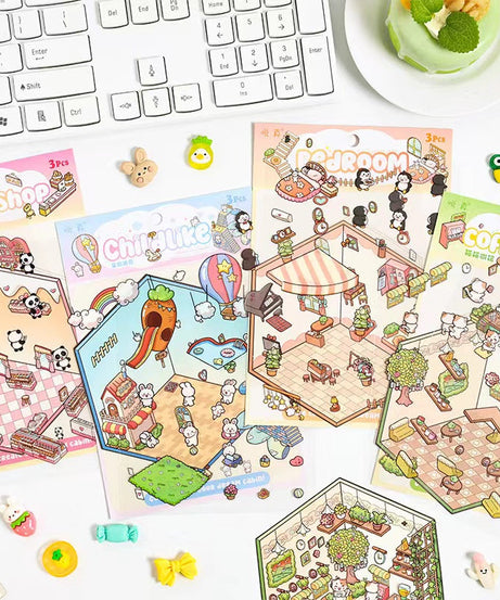 DIY Panda Sweet Shop Cat Coffee Shop Penguin Bedroom Sticker Scene