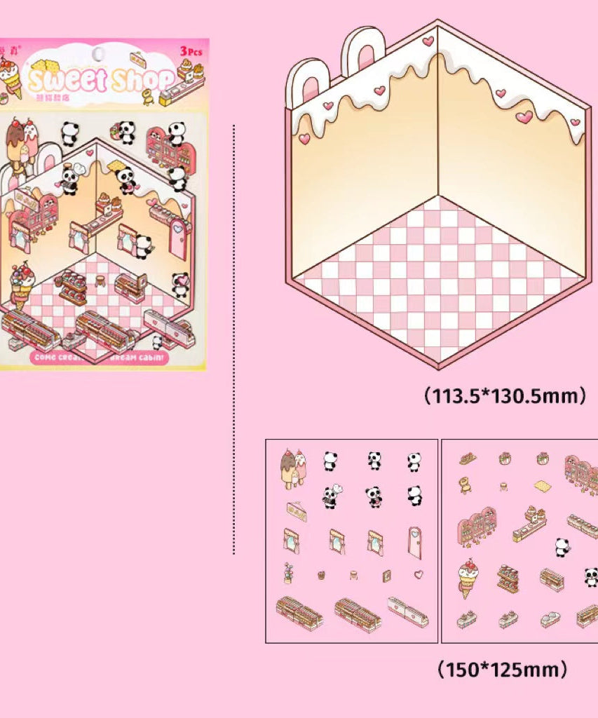 DIY Panda Sweet Shop Cat Coffee Shop Penguin Bedroom Sticker Scene