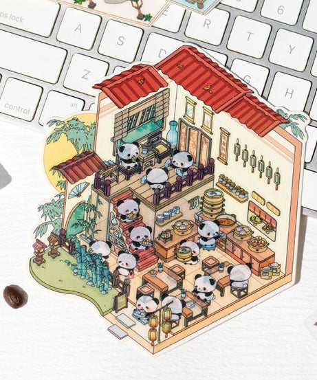 Traditional Chinese Architecture Sticker Scene: Dim Sum|Hot Spring|Night Market|Bookstore