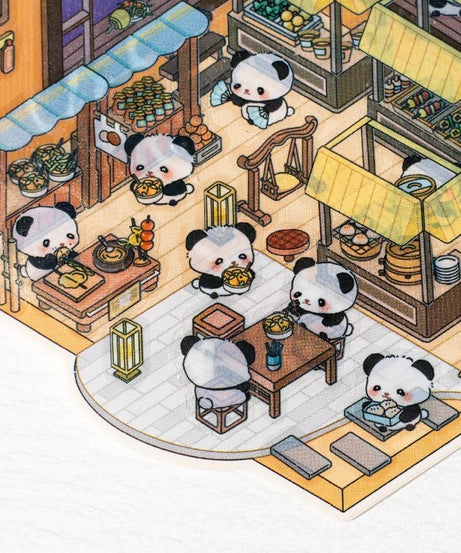 Traditional Chinese Architecture Sticker Scene: Dim Sum|Hot Spring|Night Market|Bookstore