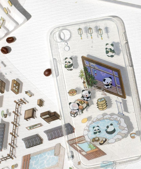 Traditional Chinese Architecture Sticker Scene: Dim Sum|Hot Spring|Night Market|Bookstore