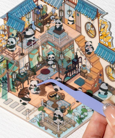 Traditional Chinese Architecture Sticker Scene: Dim Sum|Hot Spring|Night Market|Bookstore