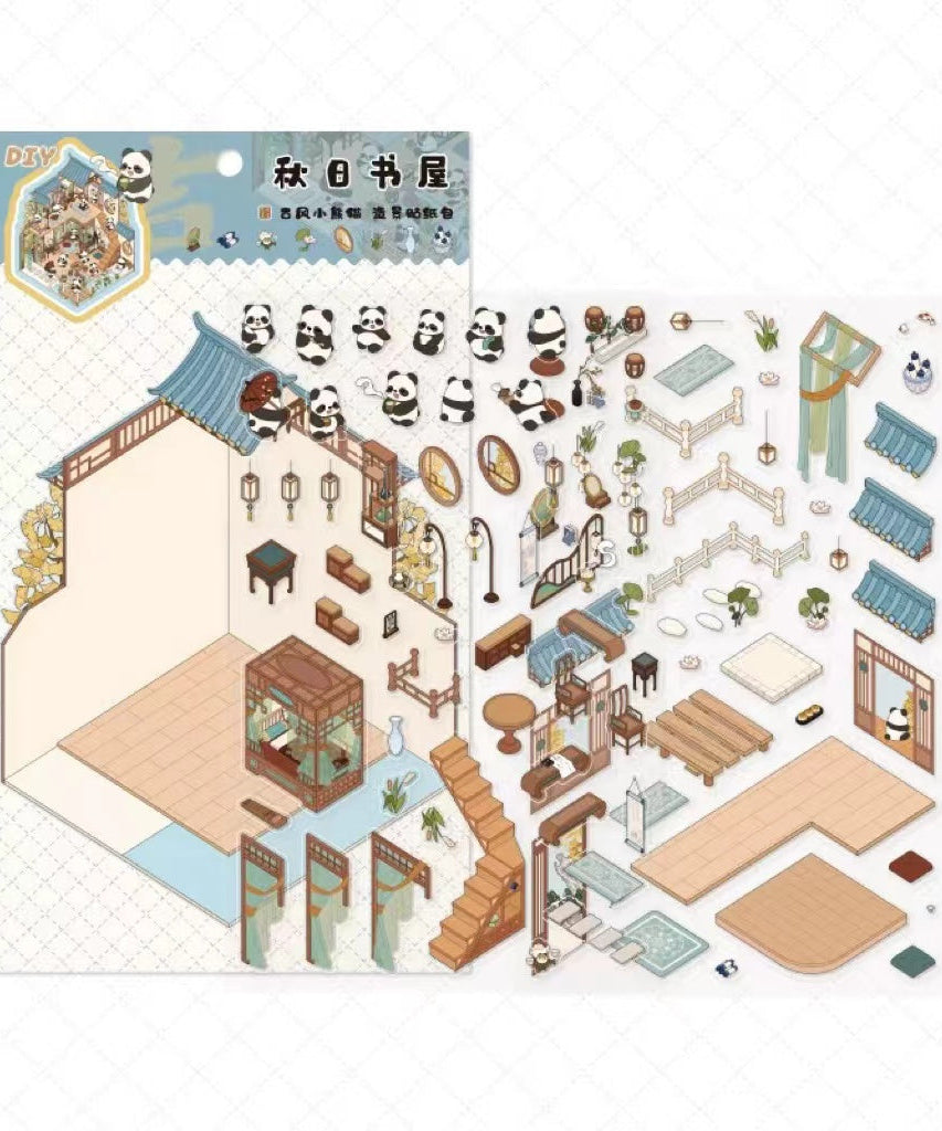 Traditional Chinese Architecture Sticker Scene: Dim Sum|Hot Spring|Night Market|Bookstore