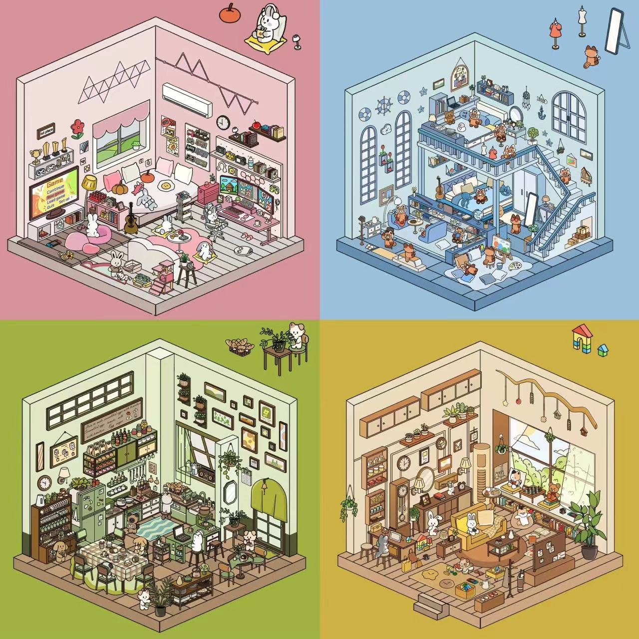 DIY 3D Sticker Scene: Bedroom|Living Room|Ski Resort|Kitchen|Christmas Market