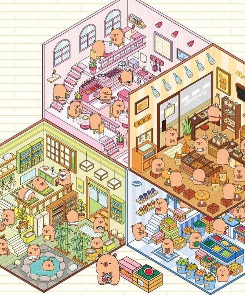 Capybara Diary DIY 3D Scene Stickers 4 Cute Miniature Scenes