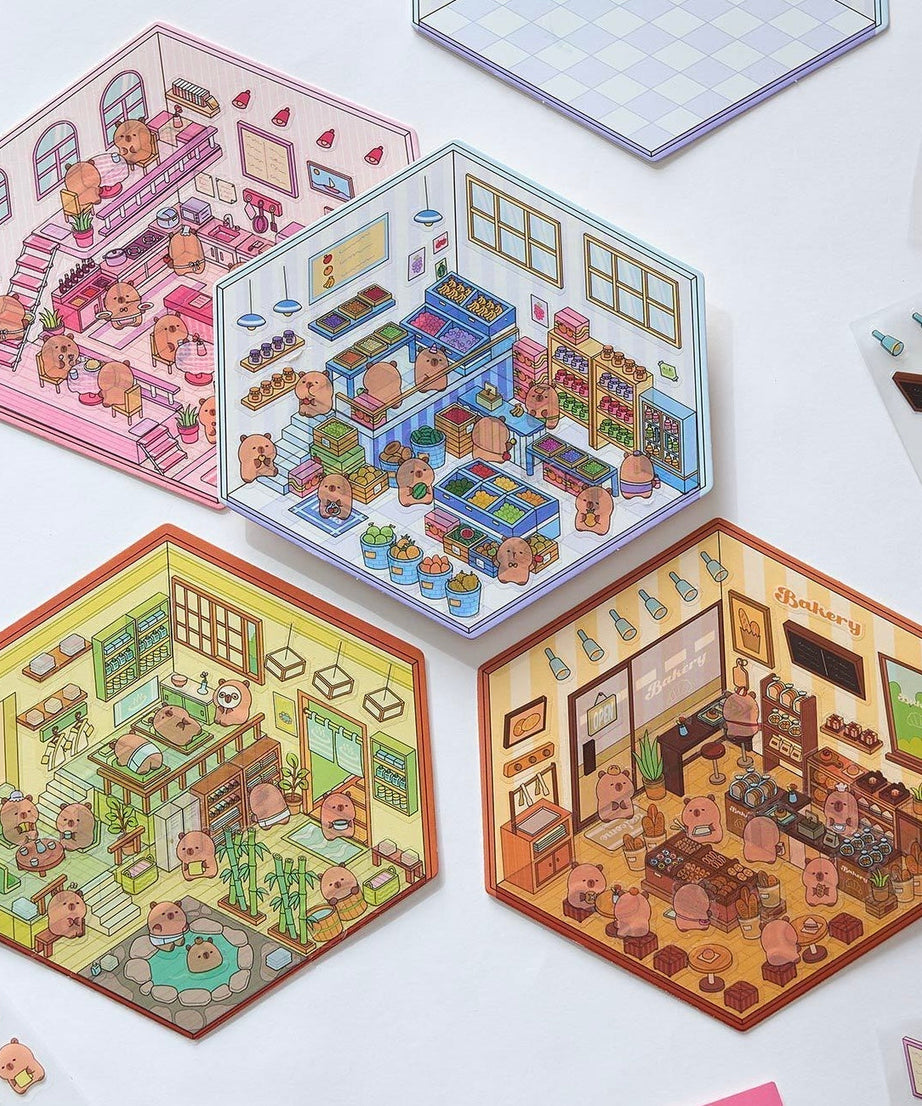 DIY Miniature Sticker Scene,Flower Shop|Bookstore|Dessert Shop|Convenience Store