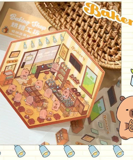 DIY Miniature Sticker Scene,Flower Shop|Bookstore|Dessert Shop|Convenience Store