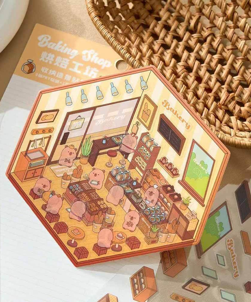 Capybara Diary DIY 3D Scene Stickers 4 Cute Miniature Scenes
