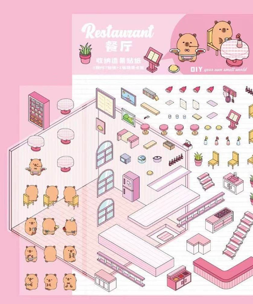 Capybara Diary DIY 3D Scene Stickers 4 Cute Miniature Scenes